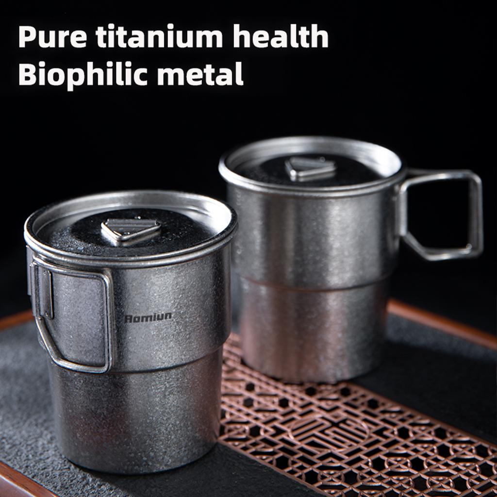 Titanium Camping Cups Stackable Coffee Mugs 300ml Foldable Handle Outdoor Coffee Mugs Reusable Metal Cup Camp Cup