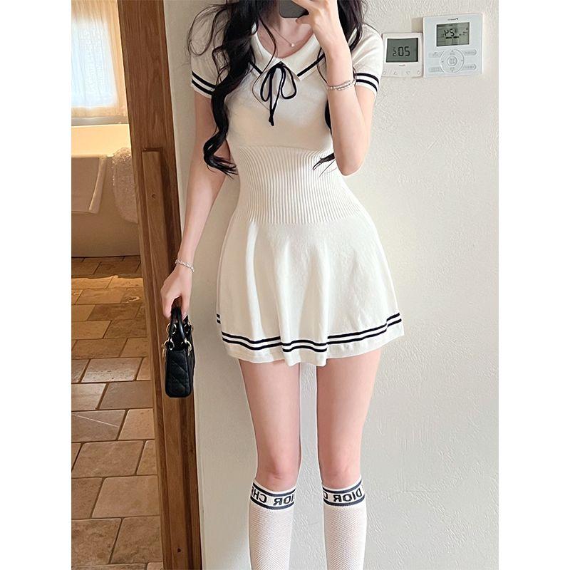 2025 Youthful Striped Knit Polo Dress - Sweet & Stylish