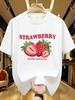 Strawberry Print Plus Size Women's Round Neck T-shirt Summer Casual Short Sleeved Top Street Fashion Versatile