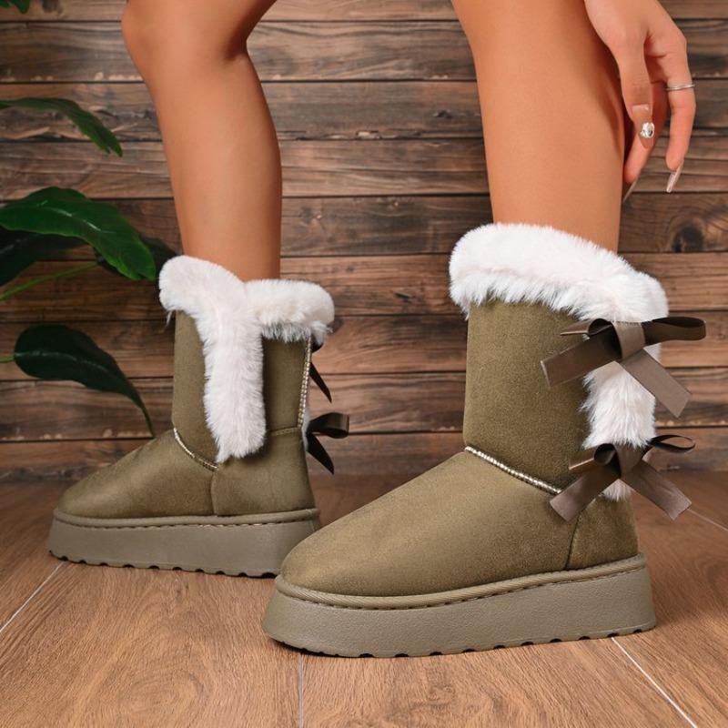 Women's Plus Size Side Bow Thick Platform Ankle Snow Boots Euro-American Fashion Versatile Casual New Autumn Winter