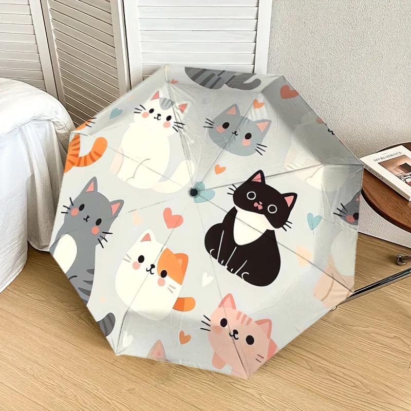 1pc Cute Cats Pattern Umbrella with Plastic Handle,Suitable for All Seasons Home Travel Outdoor UmbrellaDD556