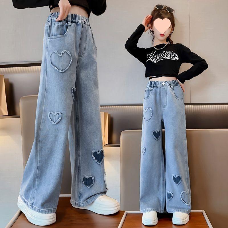 Girls' Wide-Leg Jeans - Elastic, Trendy Korean Style for Spring & Autumn