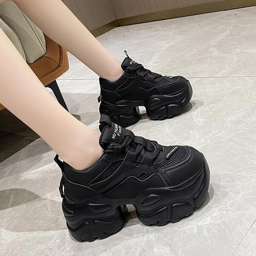 

мода Модные массивные кроссовки женские осенние спортивные туфли на платформе со шнуровкой женские туфли на толстом каблуке 7 см женские кожаные кроссовки 35