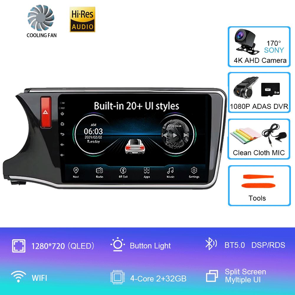 For Honda City Grace 2014 - 2017 Android 14 Car Radio Multimedia Player Unit RHD Head Navigation GPS 4G Wifi BT DSP QLED Screen