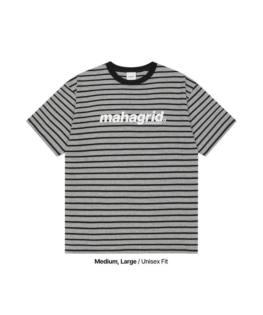 MAHAGRID Stripe Basic Logo Tee Gray(Mg2Gmmt508A)