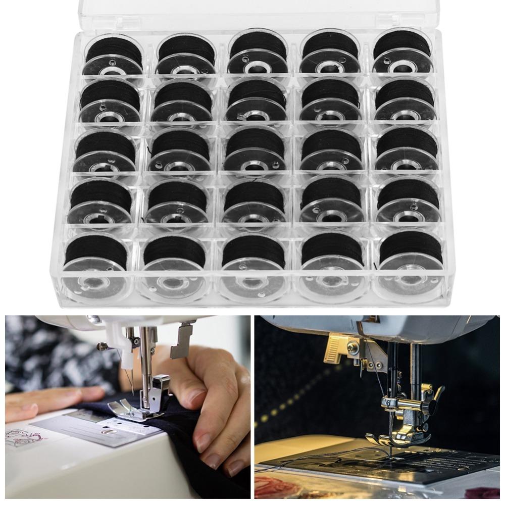 

25Pcs Black PreWound Bobbins Clear Storage Sewing Thread Embroidery Thread Home Embroidery