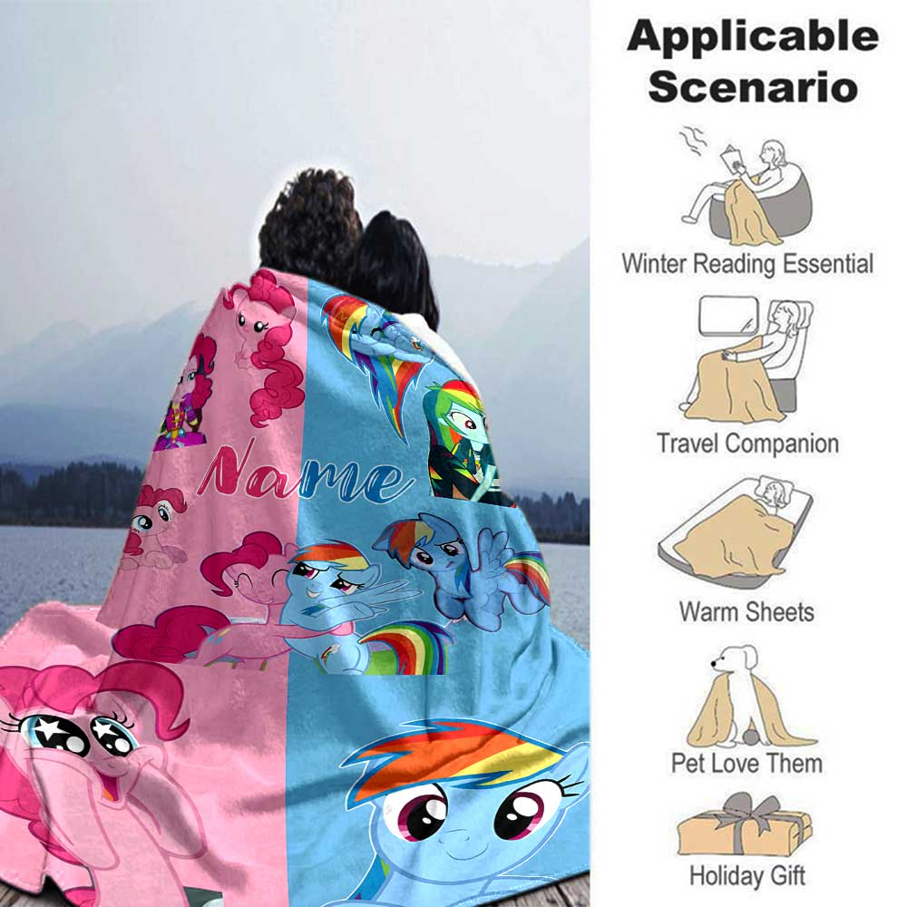 Little Pony (11) Personalized Text Blanket Multi-purpose Customizable Blanket Durable Comfort Perfect for Office Office Chair Livingroom Picnics