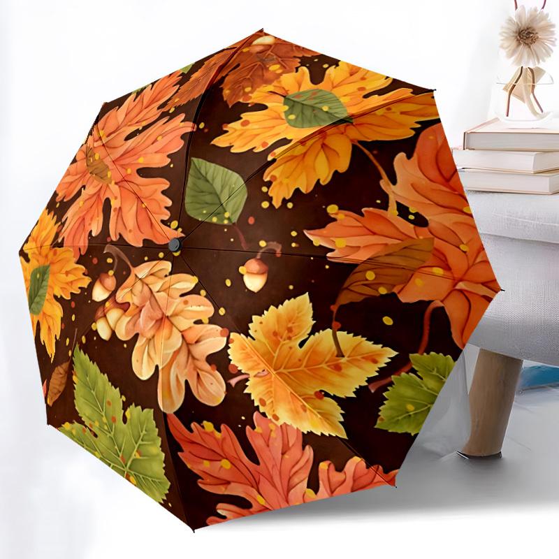 1pc Autumn Leaves Automatic Folding Umbrella - Design, Durable Iron Frame for Travel, Outdoor, Beach Fashion Accessory a0920054