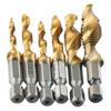 12pc Tap Drill HSS Screw Hex Shank Titanium Plated