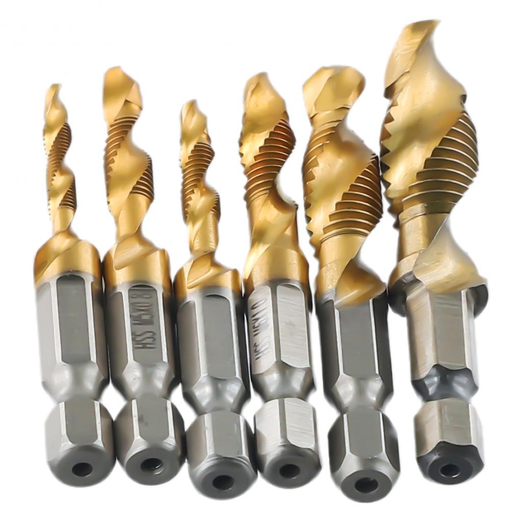 12pc Tap Drill HSS Screw Hex Shank Titanium Plated
