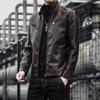 Cappotto in pelle PU da uomo versione coreana casual da uomo colletto alla coreana slim fit giacca in pelle da motociclista cappotto in PU da uomo giovanile