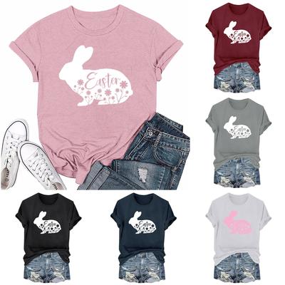 Women's Fashion Easter Printed Casual Pleated Round Short Sleeve T-Shirt Top