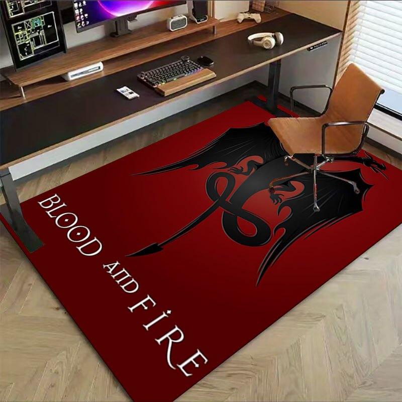 1pc Fire and Blood Office Carpet Chair Mats, Home Decor Mat Fantasy Theme Mat Durable Mat, Dragon Decor,Suitable for Fantasy Theme Lovers