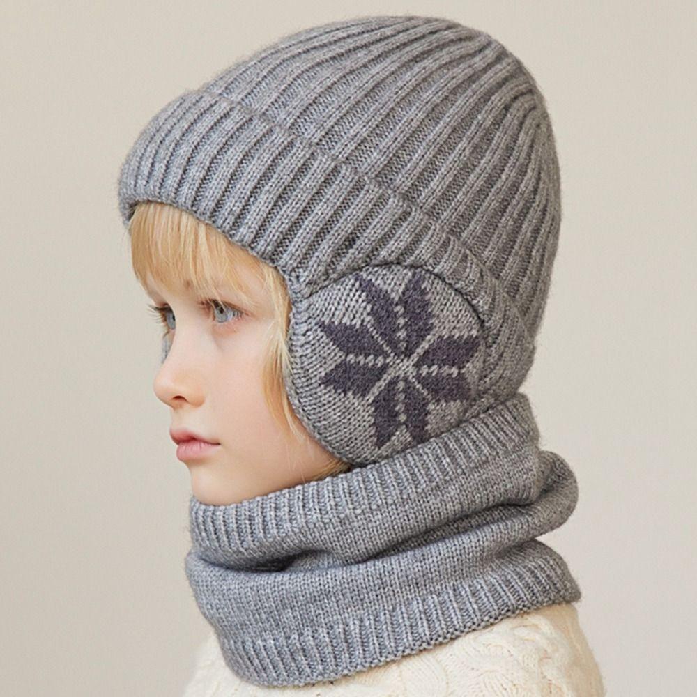 2pcs Solid Color Ear Protection Wool Caps Earflap Pullover Hat Fashion Scarf Hat Set  Winter