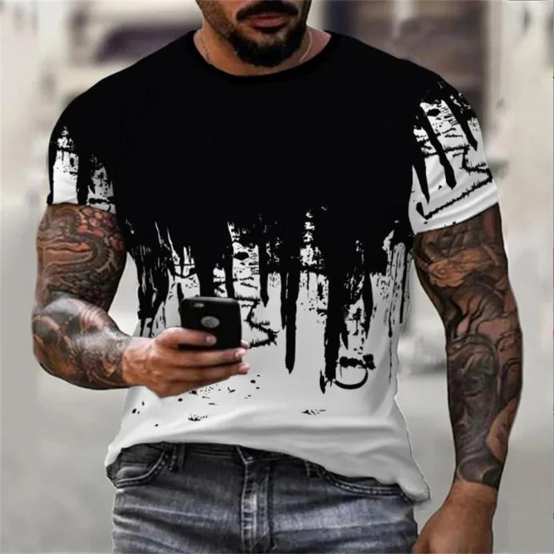 Undulating Pattern T Shirt Men's Color Block 3D Printed Tees Casual Short Sleeve Tops Round Neck Oversized Loose Tee Shirts