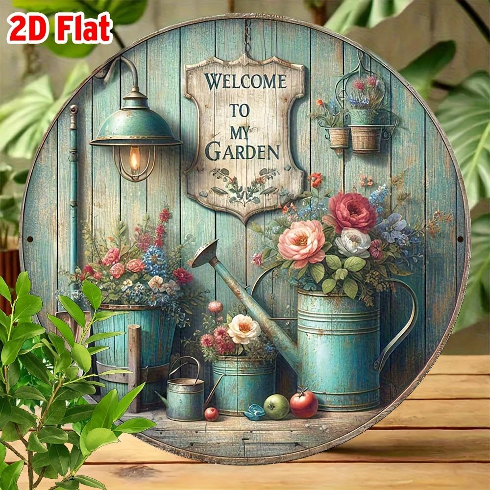 

Vintage Welcome to My Garden 8 Inch Round Aluminum Sign чистый
