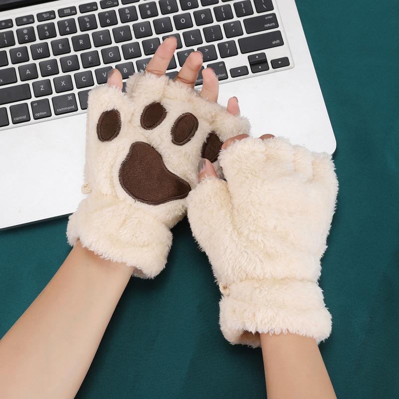 Winter Warm Plush Cat Claw Paw Gloves Plush Mittens Lovely Cartoon Soft Plush Cat Paw Full Finger Gloves Half Finger Mittens