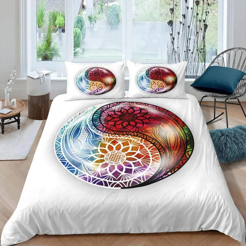 Black And White Duvet Cover Set Bohemian Mandala Bedding Set For Boys Yin And Yang Polyester Comforter Cover King Size