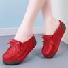 Damen Sandalen mit Höhenabsatz Plateau Loafers Rot Slipper zum Hineinschlüpfen Lässige Clogs Blume Leder Weiße Schuhe für Mutter
