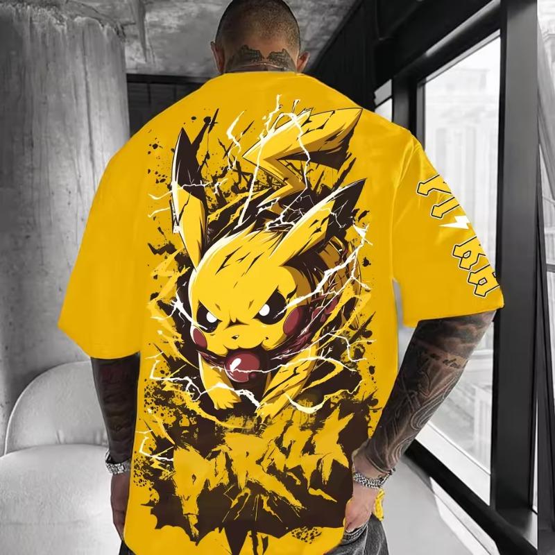 Klassisches Anime Pokemon Glurak Blau Herren Drachenprint Unisex Übergroßes Kurzarm-T-Shirt Streetwear Tops Herren