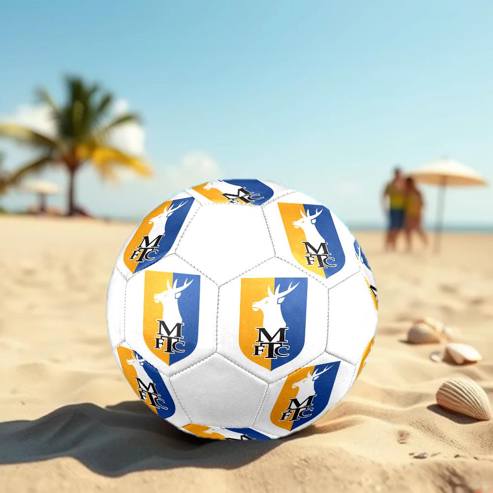 Pallone da Calcio Mansfield Town FC taglia 5, colorato, adatto a tutte le età, cucito a macchina, materiale PVC, qualità da competizione, durevole e ad alto rimbalzo