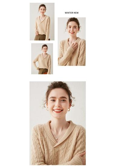 European Women's V-Neck Cashmere Knit Sweater - Thick, Versatile, Short Base Layer