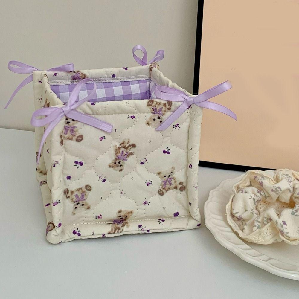 Ins Style Desktop Storage Basket Cotton Sundries Organizing Bag Quilted Storage Basket Student