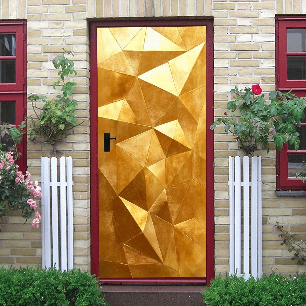 2pcs Modern Light Luxury Geometric Three-dimensional Gold Foil Wall Stickers, Living Room Entrance, Bedroom Background Wall Deco