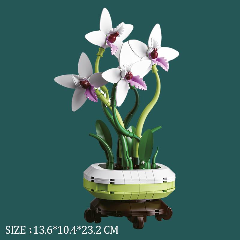 סטים של אבני בניין בוטניים - פריחת שזיף, במבוק, חרצית, סחלב - דגם צמח דקורטיבי לבית למבוגרים, צעצועי מתנה