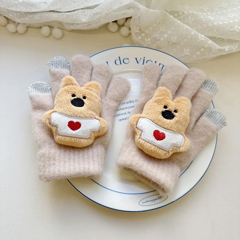 New Bear Children's Gloves Cute Cartoon High Value Warm and Cold-proof Finger Gloves Baby Plush Gloves