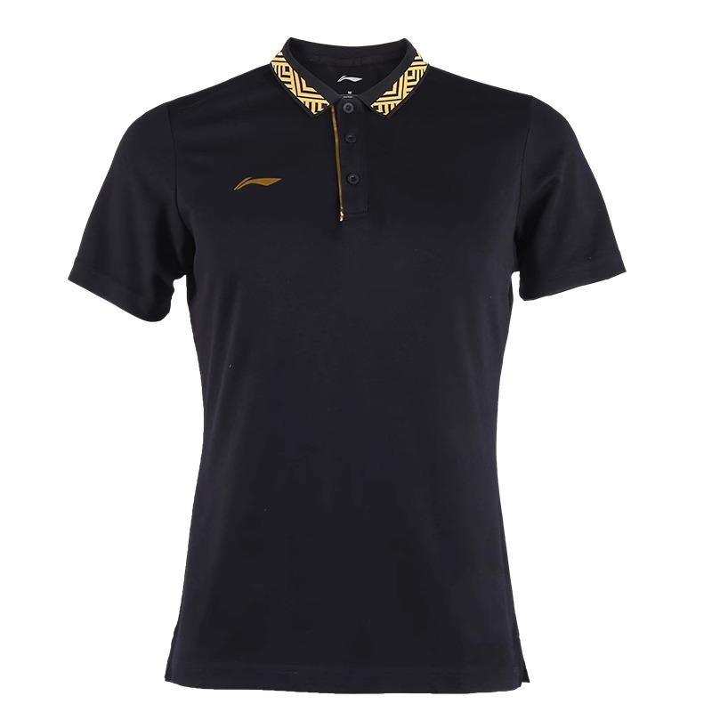 

Li Ning Sports, приятная для кожи, дышащая, облегающая, эластичная, влагоотводящая, с коротким рукавом, рубашка поло унисекс, черная APLQ017 S