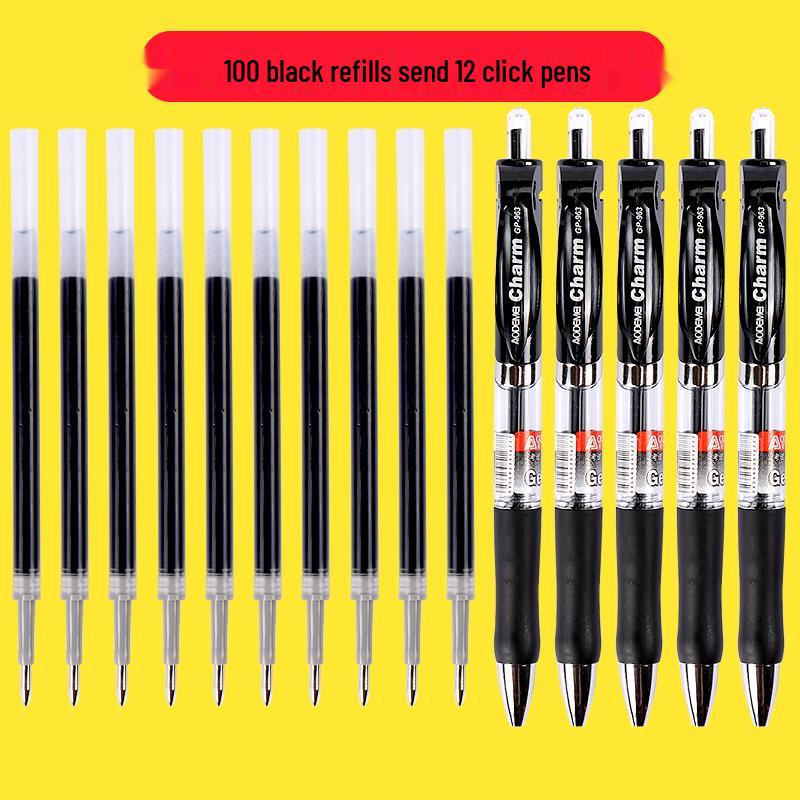 100-Pack of 0.5mm Black Gel Pen Refills - Water-Based, Bullet Tip, Push-Button, Red Pen Compatible