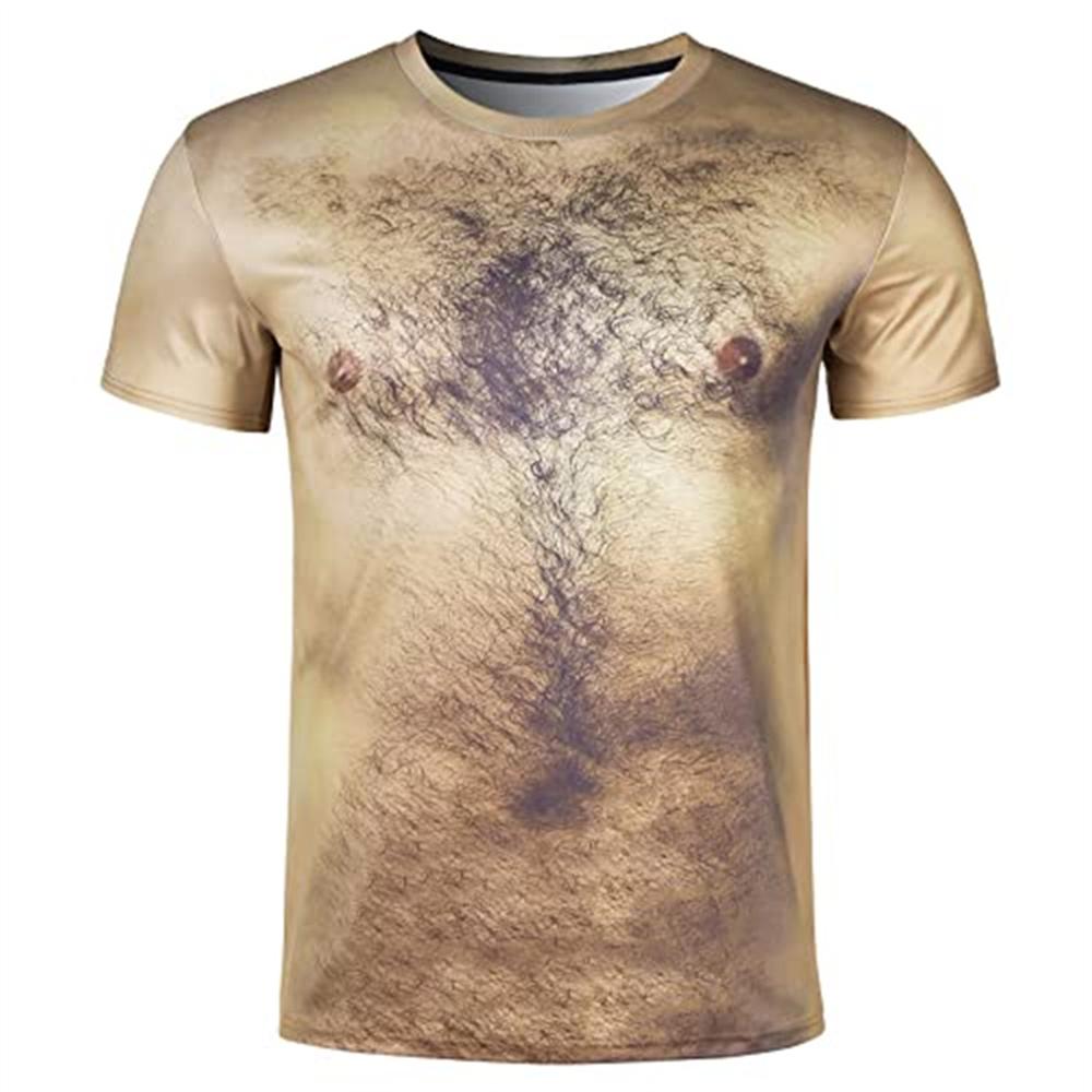 Funny 3D Fakeabdominals T Shirts for Men Hairy Muscle Chest Graphic Short Sleeve Cosplay Costume Sexy Oversized T-shirt Tops
