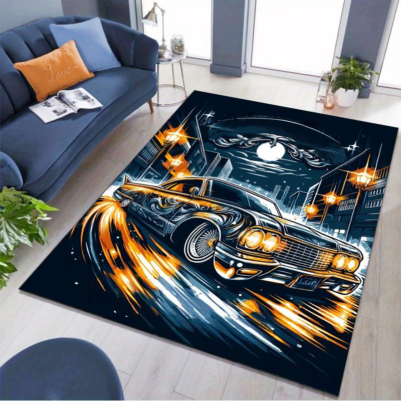 Night City Classic Lowrider Comic Print Area Rug Non‑Slip Rectangular Floor Mat Auto Art Decor for Gaming Bedroom Living Room