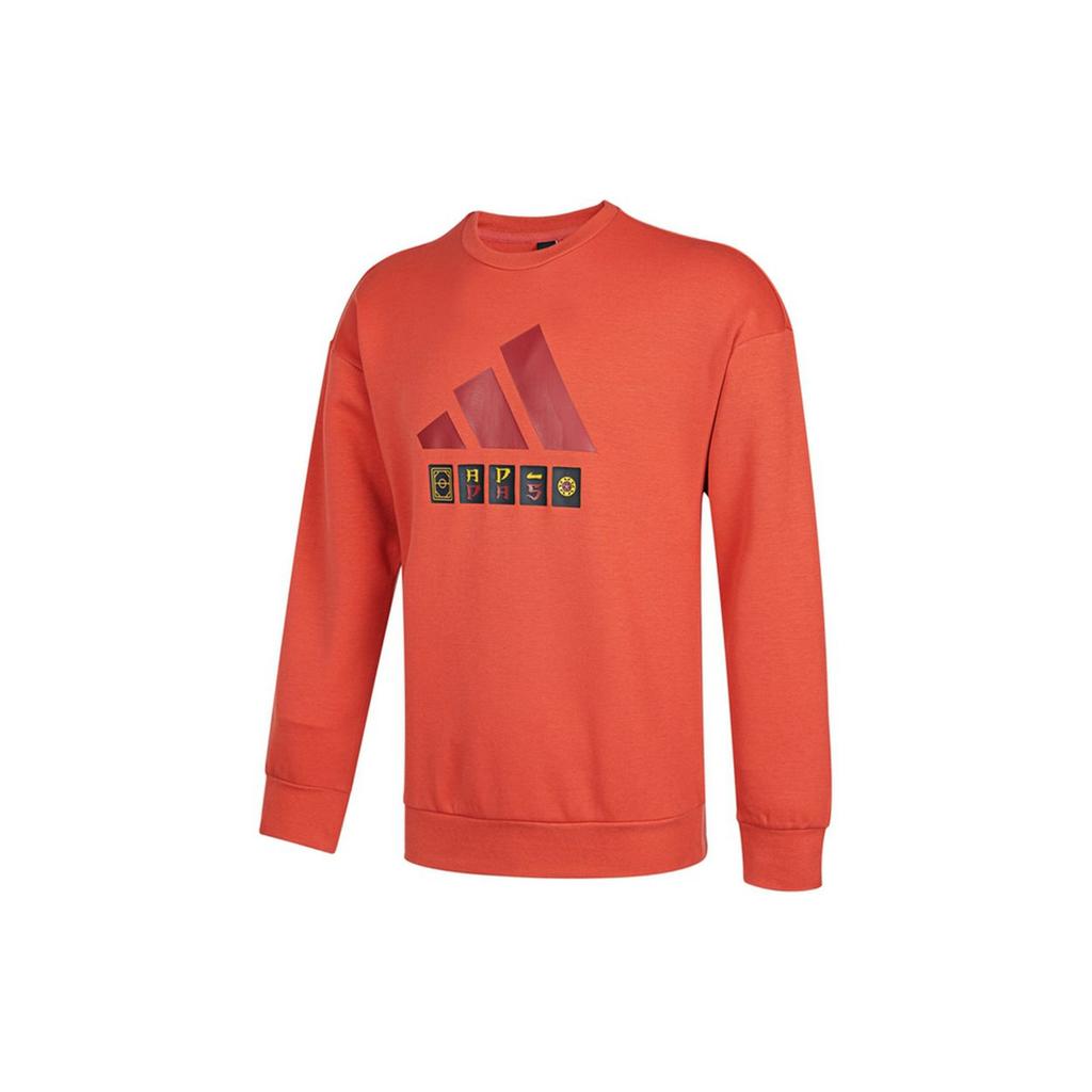 Adidas Story Large Logo Print Sweatshirt Casual Comfort Long Sleeve Top Men Orange-Red H39215