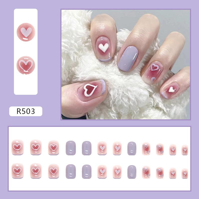 24Pcs Korean Fresh False Nails Patch Artificial Press On Wearing False Nails Detachable Fake Fingernails Full Cover Nail Tips