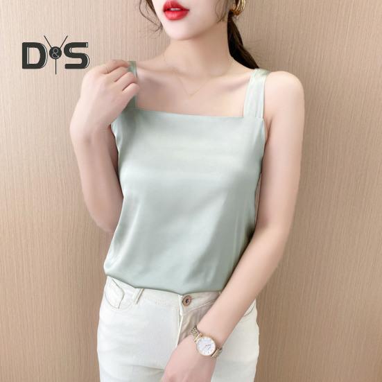 Women Vest Square Collar Sleeveless Smooth Tank Tops Solid Color Breathable Casual Camisole Daily Wear
