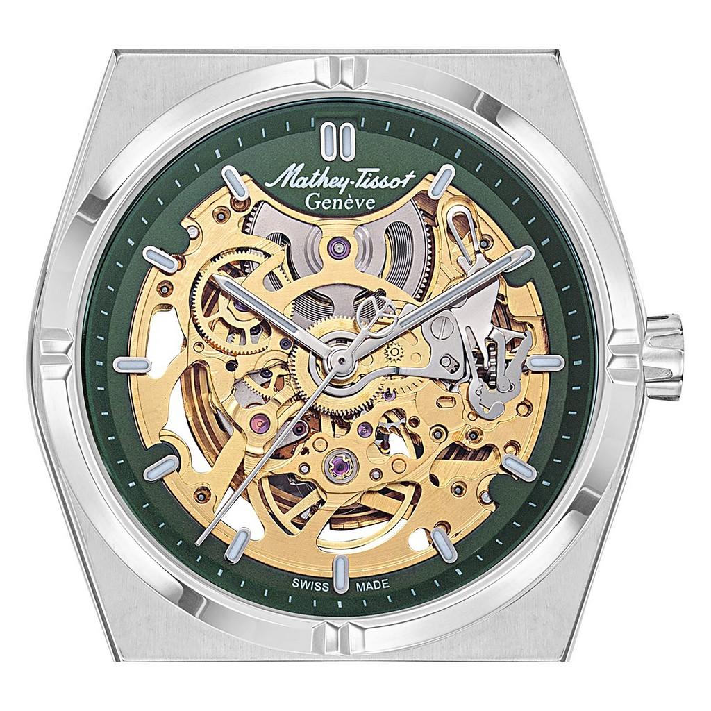 Mathey-Tissot Ceas de bărbați Zeus Skeleton cu cadran verde din oțel inoxidabil automat H118CFAV