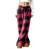 Women's Casual Plaid Print -Lined Wide Leg Pants with Elastic Waist, Loose Fit Trousers for Fall Winter