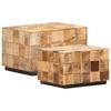 Coffee Tables Set of 2 Block Design Rough Solid Mango Wood