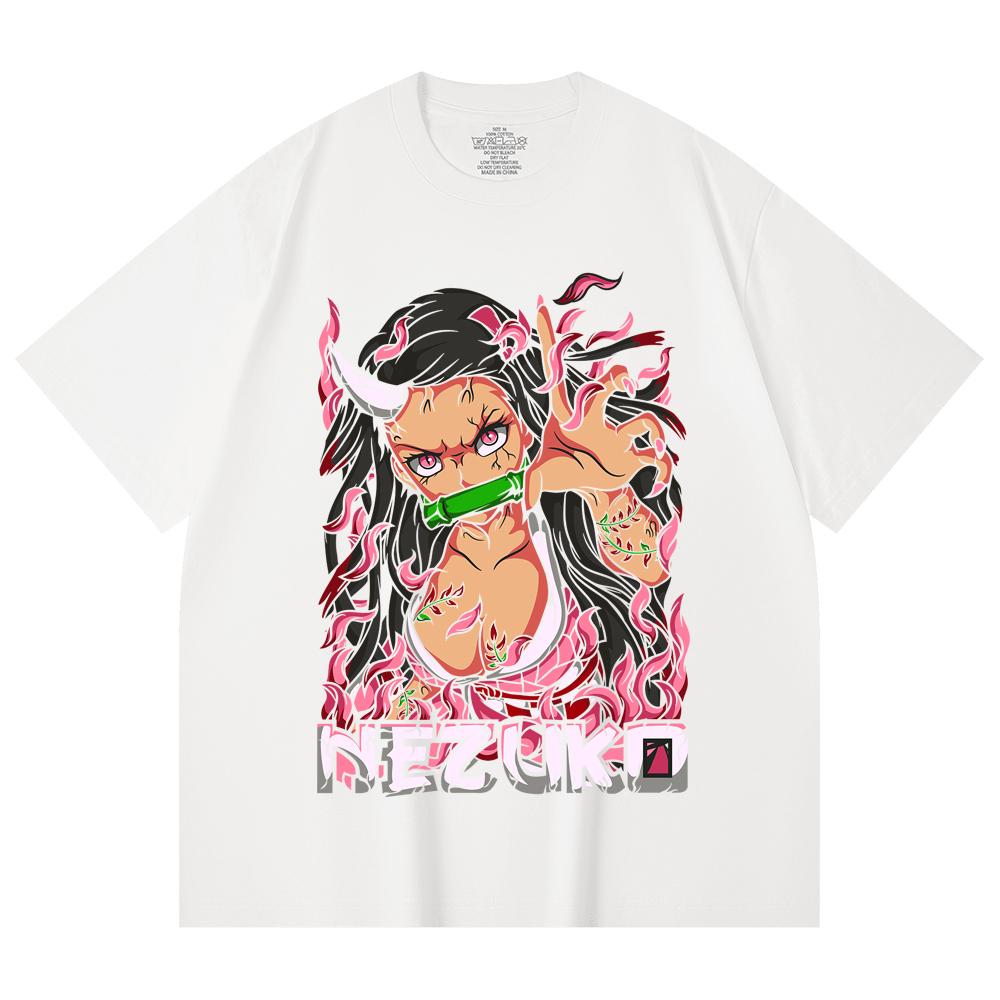 230 Gsm 100% Cotton Demon Slayer V73 Nezuko Print Unisex Heavy Cotton T Shirt