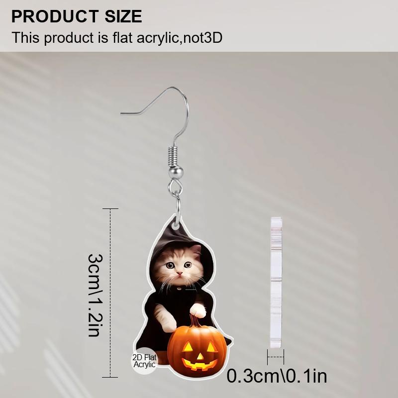 2D Flat 1Pair Halloween Wizard Robe Cat Earrings Fashion Jewelry Gift for Women Girls Female