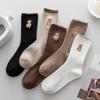 5Pairs Herfst en Winter Schattige Beer Sokken Dames Hoog Katoen Warm Houden Bruin Winter Sok Fuffy Grappig Mooi Kawaii Cartoon Thermische Sokken voor Dames