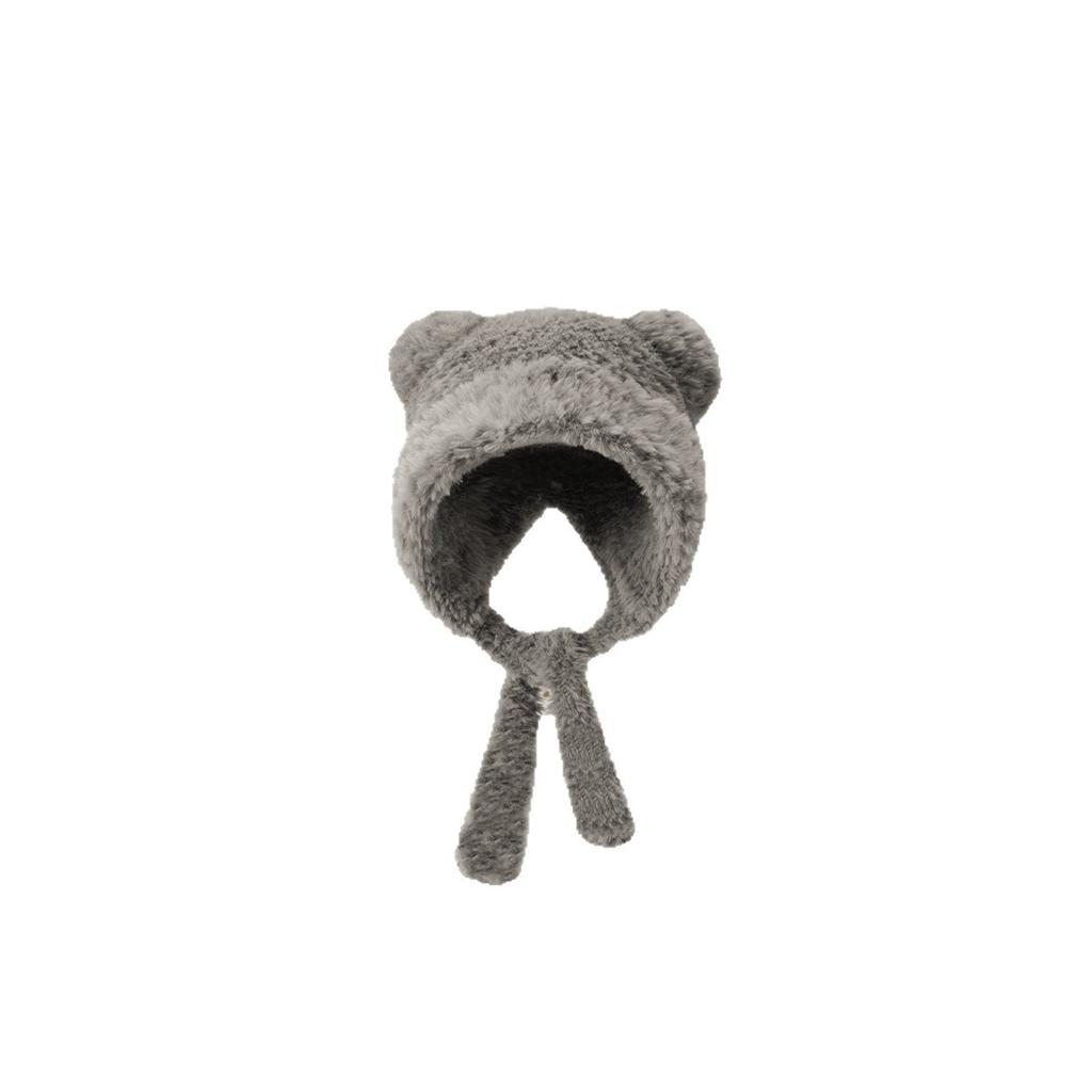 Plush Hat for Women In Winter with Bear Ears Cute Thickened Knitted Hat  Warm Ear Protection  Big Head Circumference  Bag Bag Hat