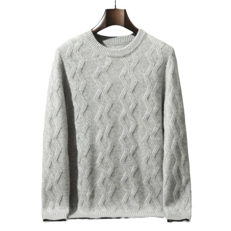 Five-pin Three-strand Heavy-duty Thickened Cashmere Sweater, Round Neck Wavy Cashmere Sweater for Men