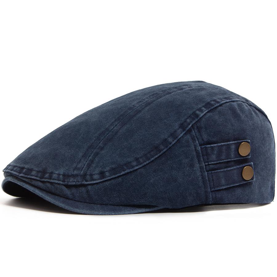 

New Double Button Decorate Vintage Beret Fashion Men Women Newsboy Cap Retro Male Casual Flat Visor Hat Spring Summer For Unisex тёмно-синий