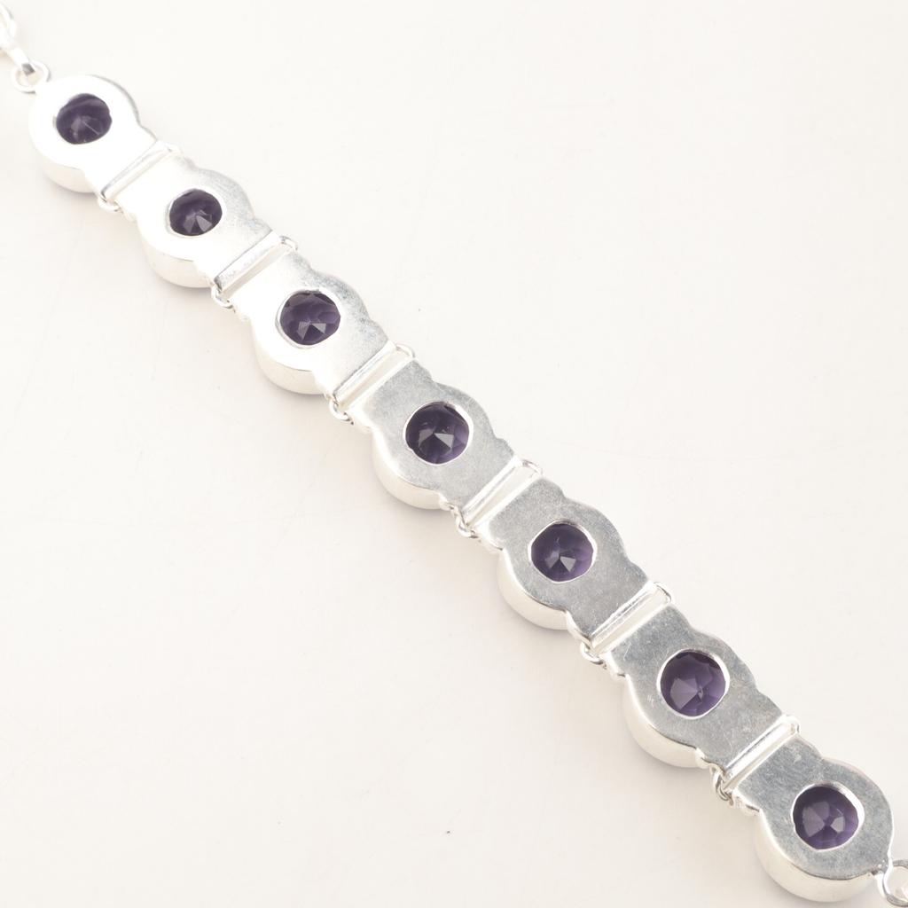 Adjustable Natural Iolite Gemstone 925 Sterling Silver Jewelry Women Bracelet9" RB-7-5