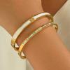 Stainless Steel Gold Plated Clover Charm Bangle Set With Rhinestone Accents Women
