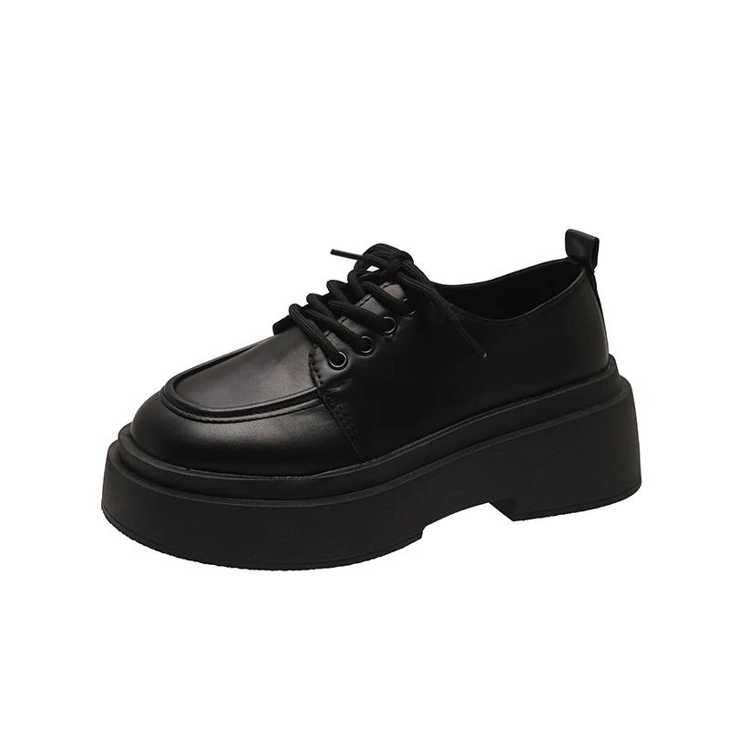 2024 Autumn New Female Thick Soled British Style Small Leather Shoes Casual Simple Fashion Loafers Shoes for Women