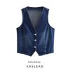 Kaslead New Arrival Women's Clothing Fashion Style Stylish Simple and Versatile Casual Denim V Neck Sleeveless Vest